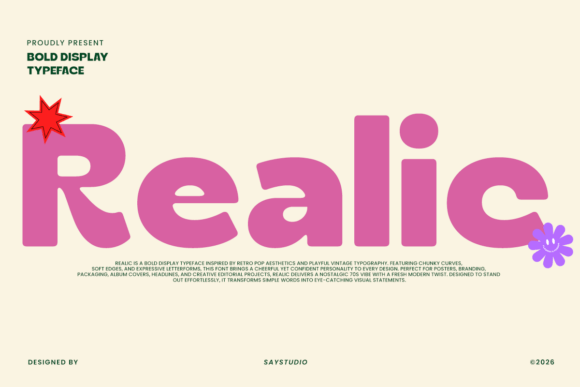 Realic: A Retro Display Typeface for Playful Editorial Design